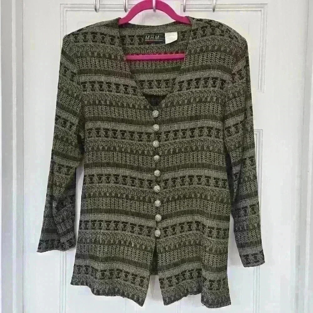 Vintage Melissa Harper Rare Pattern Design Button Down longsleeve Blouse,Size 10